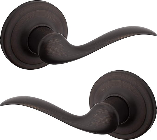 Kwikset Tustin Interior Passage Door Handle, Lever For Closet and Hallway Doors, Reversible Non-Locking Handle Lever, Venetian Bronze, with Microban Protection
