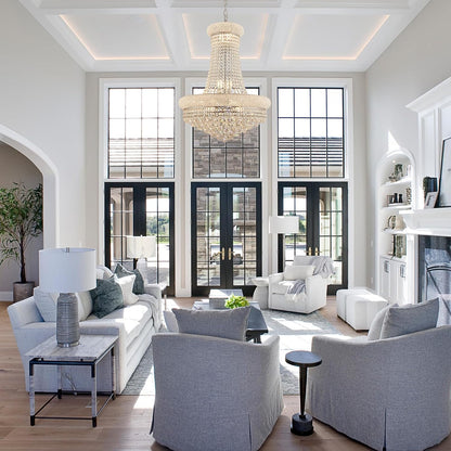 14 - Light Unique Empire Crystal Chandelier with Adjustable Chain for High Ceiling Foyer Entryway Living Room Dining Room Bedroom Chrome Finish