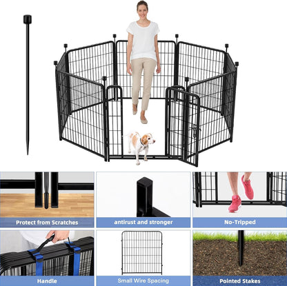 ADAVIN Metal Garden Fence with Gate, 36 in(H) 8 Panels Heavy Duty Iron Animal Barrier Fence, Indoor or Outdoor Dog Playpen, Camping Fence, No Dig Garden Border Fencing for Yard. Total 17.7 FT(L)