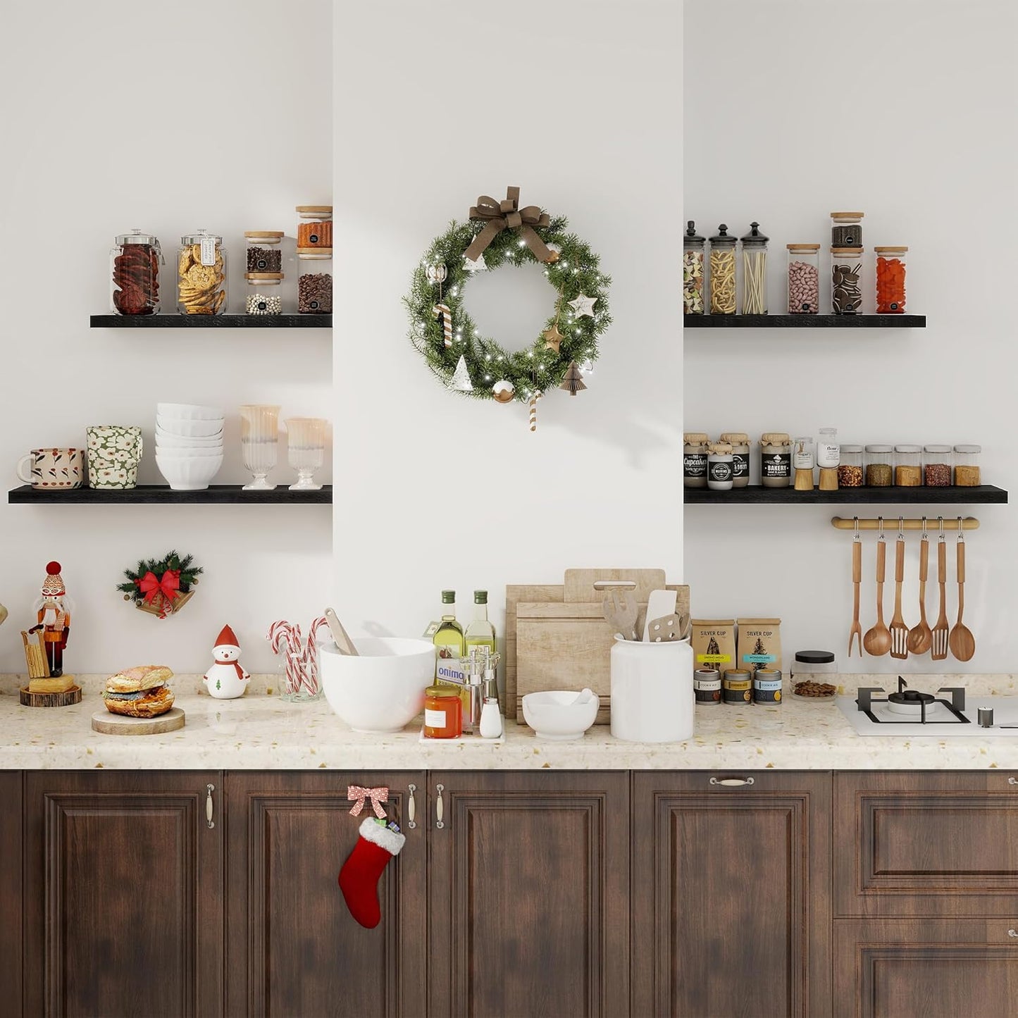 Fun Memories Floating Shelves for Wall, 30" Rustic Wood Deep Wall Mounted Shelves with Invisible Brackets for Decor & Storage, Floating Shelf for Living Room, Bathroom (Black, Set of 2)