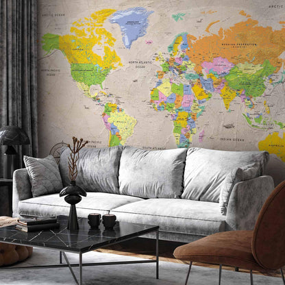 artgeist Wall Mural World Map 193x138 in - XXL Peel and Stick Self-Adhesive Wallpaper Removable Large Sticker Foil Wall Decor Print Picture Image Design Map of The World k-A-0129-a-a