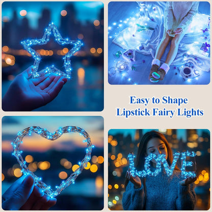 Lakumu 32FT(16 * 2) LED String Lights Battery Operated, Fairy Lights with Timer, Mini Twinkle Lights for Bedroom, Christmas Decorations, Wedding, Vine, Centerpiece Table Decor Blue
