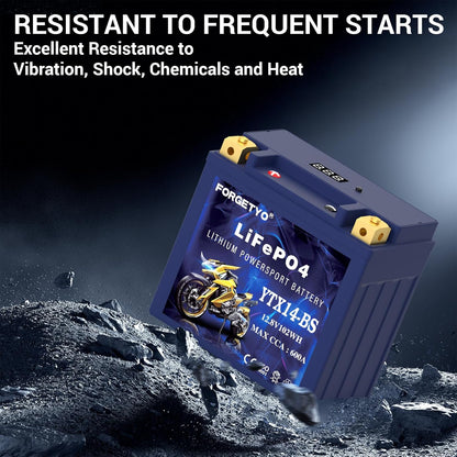 YTX14-BS Lithium Motorcycle Battery, ATV Battery 12V 8AH 600CCA Compatible with Yamaha Scooter Snowmobile Jet Ski, Scooter, PWC & More