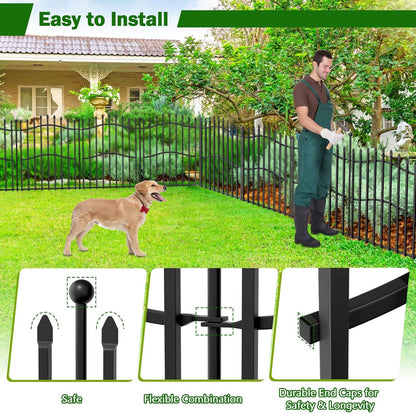 20 Panels Tall No Dig Garden Fence - 32in H x 45ft L 19 Panels + 1 Gate, Reinforced Square Tube Rustproof Animal Barrier, Decorative Metal Fencing for Yard & Outdoor Dog Pet Play Areas