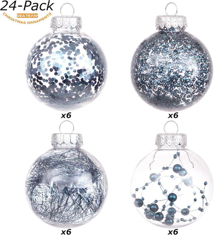 Sea Team Shatterproof Clear Plastic Christmas Ball Ornaments Decorative Xmas Balls Baubles Set with Stuffed Delicate Decorations (70mm/2.76 inch 24-Pack, Stone Blue)