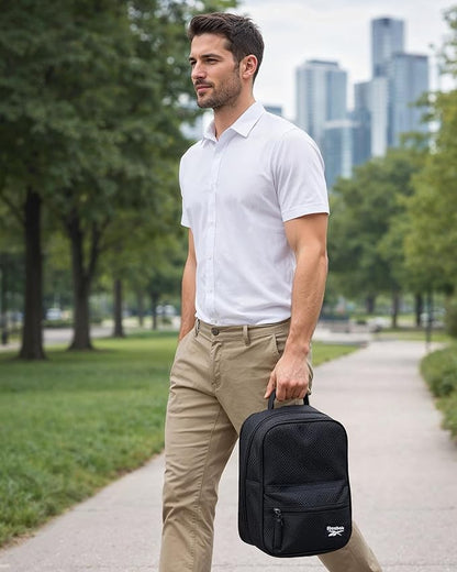 Reebok Mens and Womens Lunch Bag - Portable Insulated Work Lunch Box for Women and Men with Two Compartments and Handle, Quinn Black