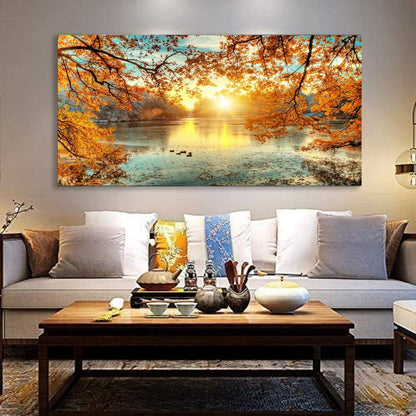 Yxbhhym-Landscape Tree Canvas Wall Art Fall Forest Sunset Wall Decor Poster Lake Water Pictures for bedroom wall decor Natural Scenery Paintings Artwork Modern Living Room Decor Home Office Decoration