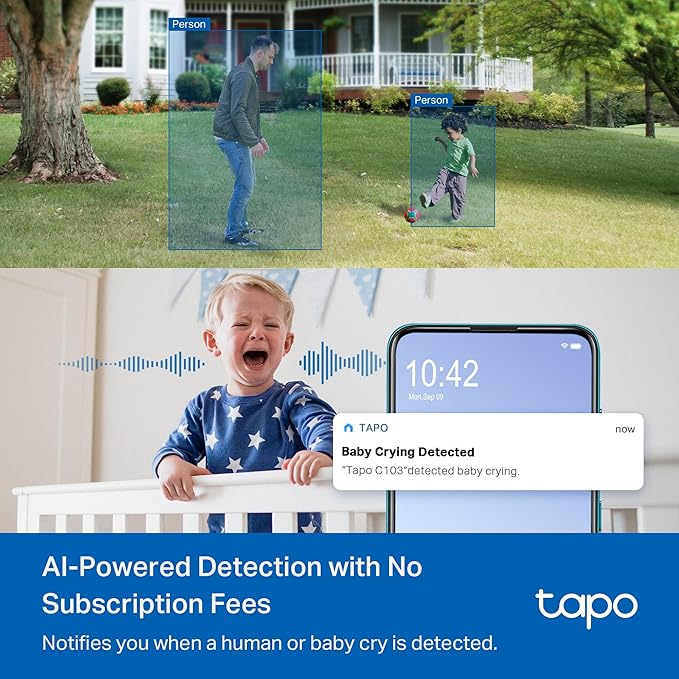 Tapo 2K Indoor/Outdoor Pan/Tilt Wired Security Camera - Baby Monitoring, Person & Baby Cry Detection, 360° Motion Tracking, Color Night Vision, Subscription-Free Local Storage or Optional Cloud, C216