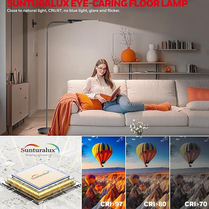 Honeywell F4 Sunturalux™ LED Floor Lamp with Wireless Remote, CRI 97 Full-Spectrum Dimmable Reading Light, Flexible Gooseneck Task Lamp, 77.5" Tall Standing Lamp