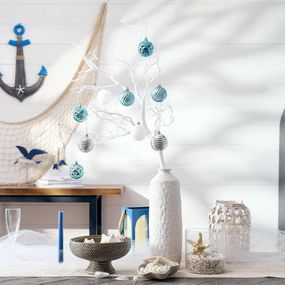 Valery Madelyn Christmas Ornaments Tree Decorations Set for Fall Halloween, 24ct Light Blue Silver Shatterproof Ball Ornaments, 2.36" Hanging Ornament Bulk for Xmas Holiday Party Decor