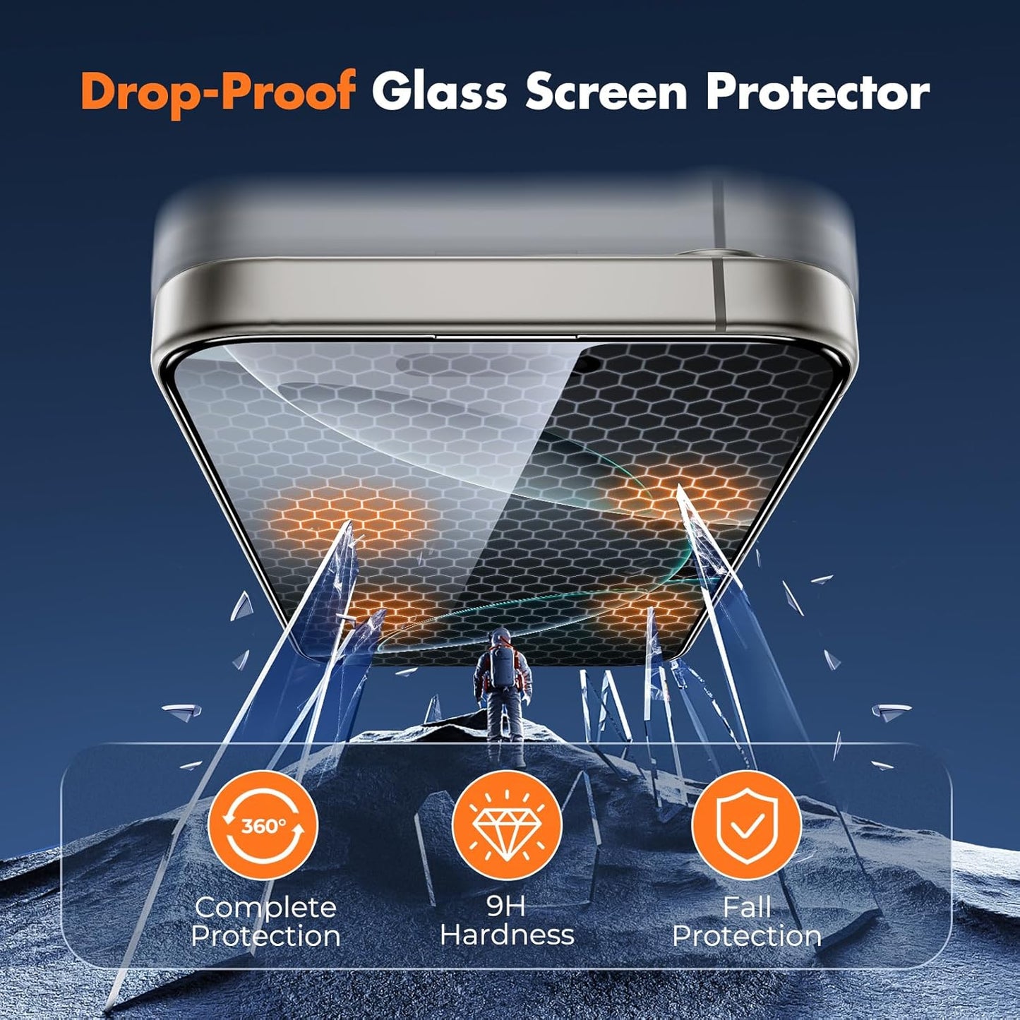 UNBREAKcable 3-Pack Screen Protector for iPhone 16 Pro Max [Military Grade Shatterproof] Tempered Glass Screen for Apple 16 Pro Max [9H Hardness][Full Coverage][Bubble Free][Easy Installation]