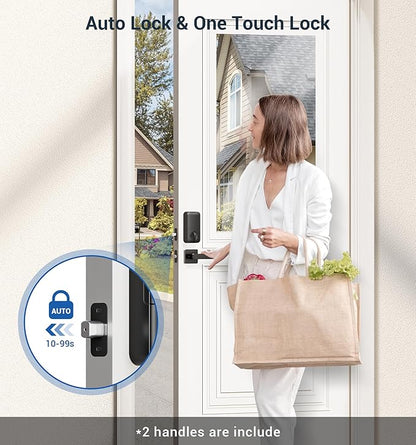 Veise Fingerprint Door Lock Set, Keyless Entry Door Lock, Front Handle Set, Electronic Keypad Deadbolt with Lever Handle, 2 Keys, Auto-Locking, One-time Codes, Easy to Install, Matte Black