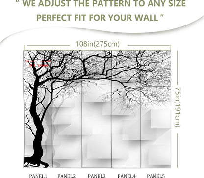 Grey Trees Wallpaper 3D Geometry TV Sofa Background Wall Mural for Bedroom Living Room (Not Peel n' Stick)