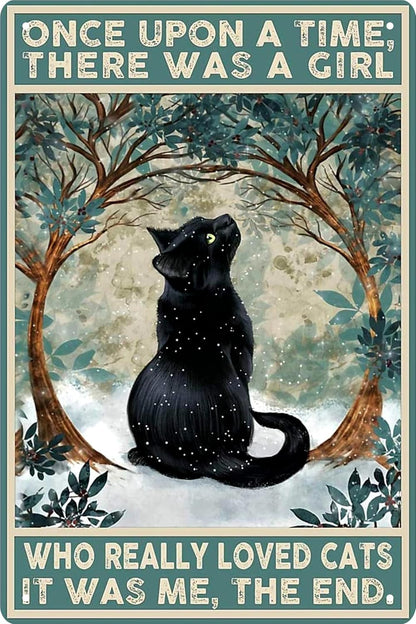 Black Cat Decor Vintage Metal Tin Sign Black Cat Once Upon a Time There was a Girl Poster Art Decor Home Bar Poster Cute Posters Cat Posters 12 x 8 Inch