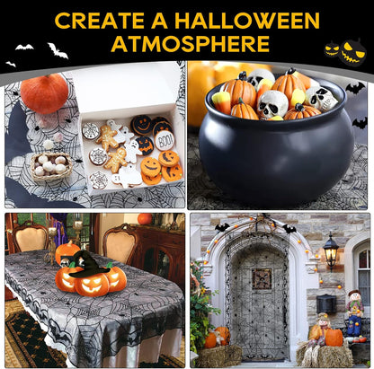 eZAKKA Halloween Table Cloth, Spider Web Table Cloth Black Tablecloth Lace Fabric Table Cloths Halloween Table Cover for Rectangle for Parties Gothic Spooky Home Decorations, 48x96 Inch