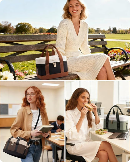 LOVEVOOK Insulated Lunch Bag for Women - Cute Lunch Box Cooler for Work, Picnic, and Beach, Coffee-khaki-black