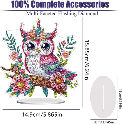 Diamond Painting Kits for Adults Beginners, 5D Full Drill Owl Crystal Art Desktop Ornament, DIY Single Sided Home Office Desk Decor, Creative Craft Gift Set with Tools