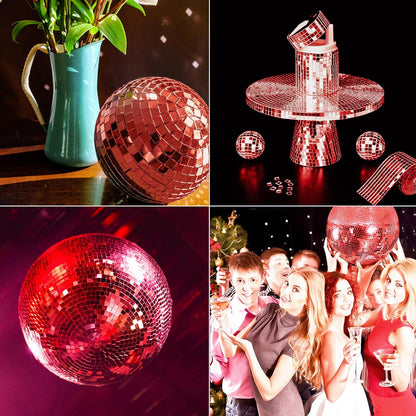 Art3dwallpanels 6 Pack Self Adhesive Glass Mirror Mosaic Disco Tiles Small Square Mirror Sticker for for DIY Disco Ball, Disco Cowboy Hat, Vase, Bottle, Interior Decoration, 2364 Pieces, Red