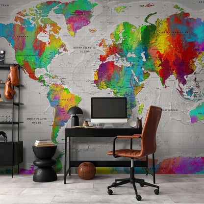artgeist Premium Wall Mural World Map 79x55 in - XXL Non-Woven Wallpaper Fleece Wall Decor Photo Print Picture Image Design Home Map of The World k-A-0128-a-a