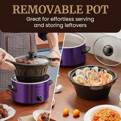 Elite Gourmet MST-275XP Electric Oval Slow Cooker, 2Qt Capacity, Purple