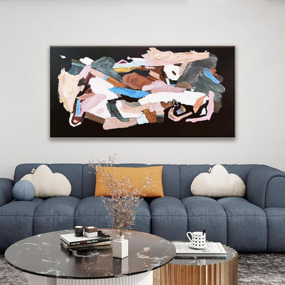 TAIJXAGSG Canvas Art Wall Decor Black Abstract Wall Art For Living Room Modern Canvas Colorful Abstract Wall Art Prints Black Wall Art Pictures For Bedroom Hotel Home Wall Decor 24 X 48 Inch