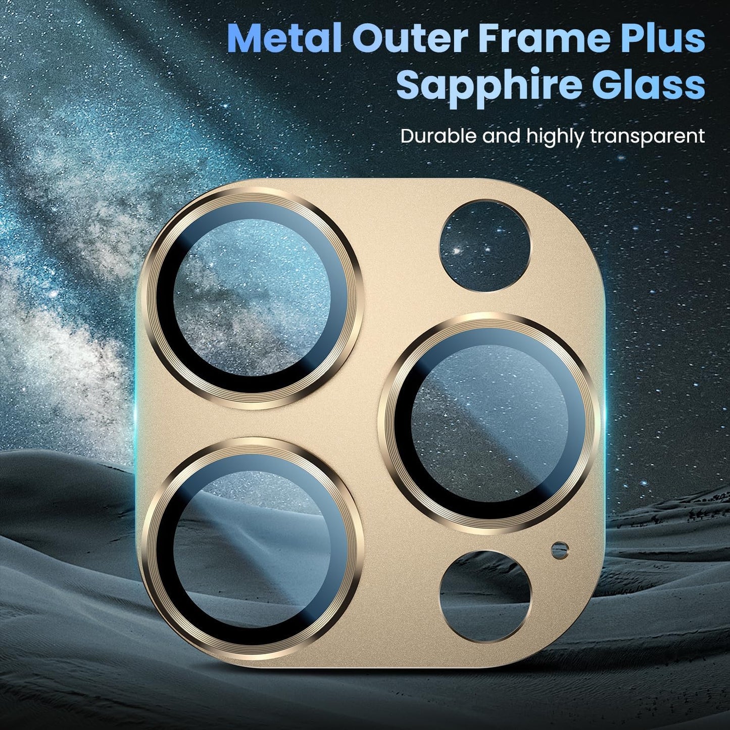 Uyiton Compatible with iPhone 16 Pro/iPhone 16 Pro Max Camera Lens Protector - [Not Easy to Break][Strong Adsorption][Case-Friendly] Metal Tempered Glass Rear Camera Screen Cover - Gold, 2 Pack