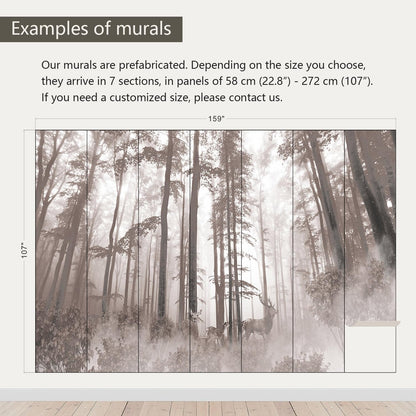 AFZEVEB-Forest Wallpaper Vintage Trees with Deer Wall murals for Bedroom 159"x107" (Not Peel and Stick)