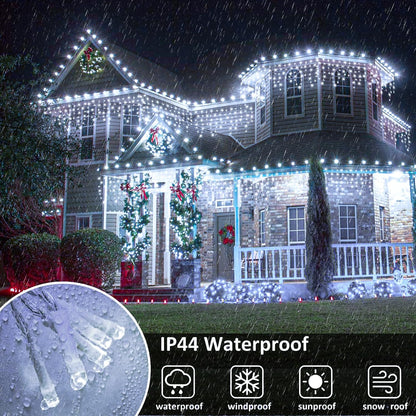 Icicle Christmas Lights Outdoor, 66FT 640 LED Icicle Lights for Outside, Waterproof & 8 Modes & Timer Function, Plug in Curtain String Light for Indoor Patio Garden Party Wedding Decorations, White