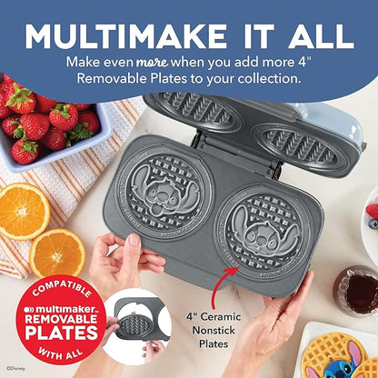 Disney | Dash MultiMaker® Double Mini Maker System - Convenient Electric Waffle Maker - Features Interchangeable, Dishwasher-Safe Plates - Quick Cleanup & Simple Setup - Lilo & Stitch Design