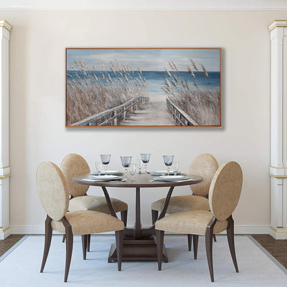 Framed Wall Art Scene Decor Canvas Print Painting Picture Artwork Framed Reed And Blue Coast Landscape Large Size For Living Room Bedroom Living Room And Office Wall Decor 29"X58"
