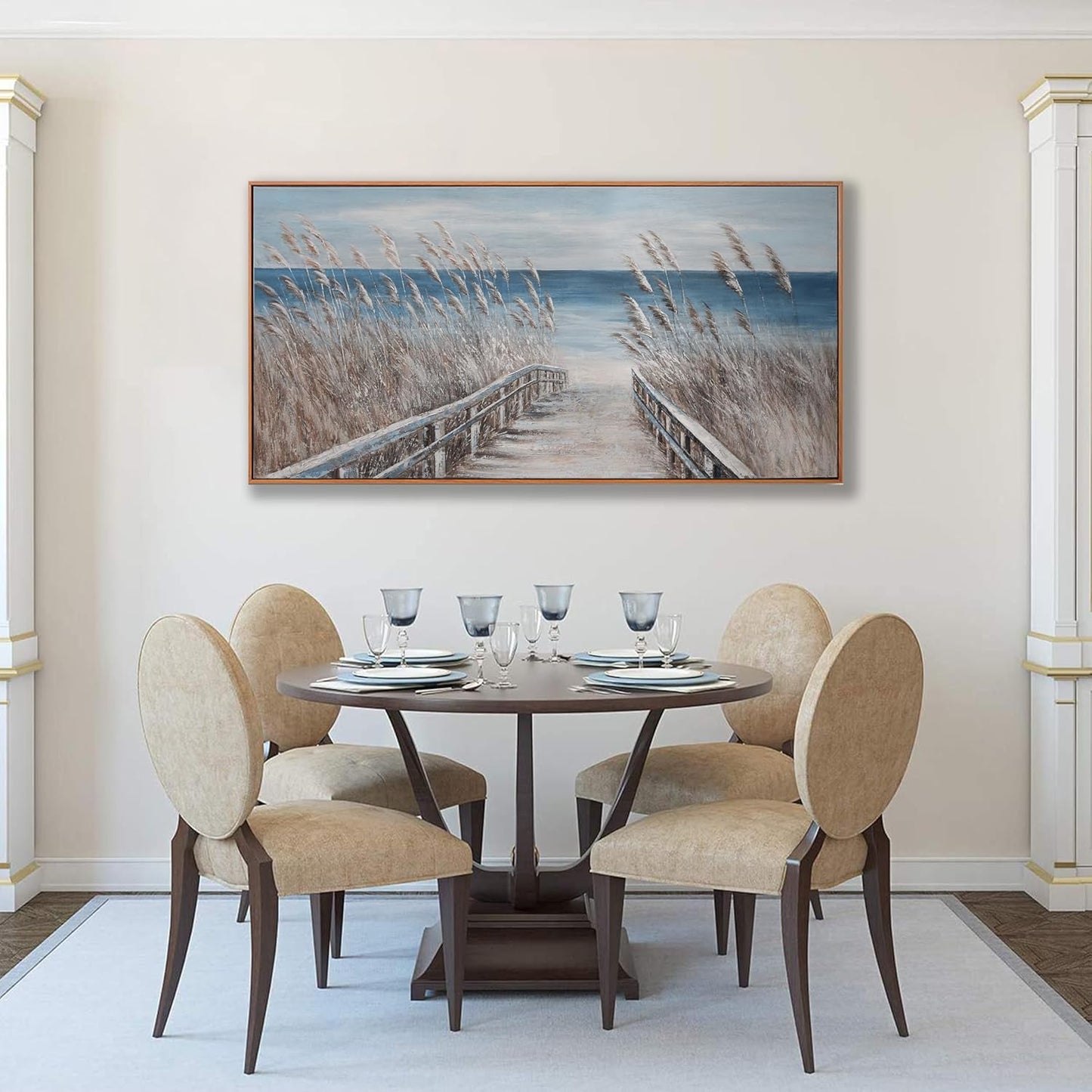 Wall Art Decor Wall Canvas Painting Reed And Blue Coast Landscape Decor Framed For Living Room Bedroom Dining Room Home Office Modern Abstract Artwork Home Decoration 24"x48"