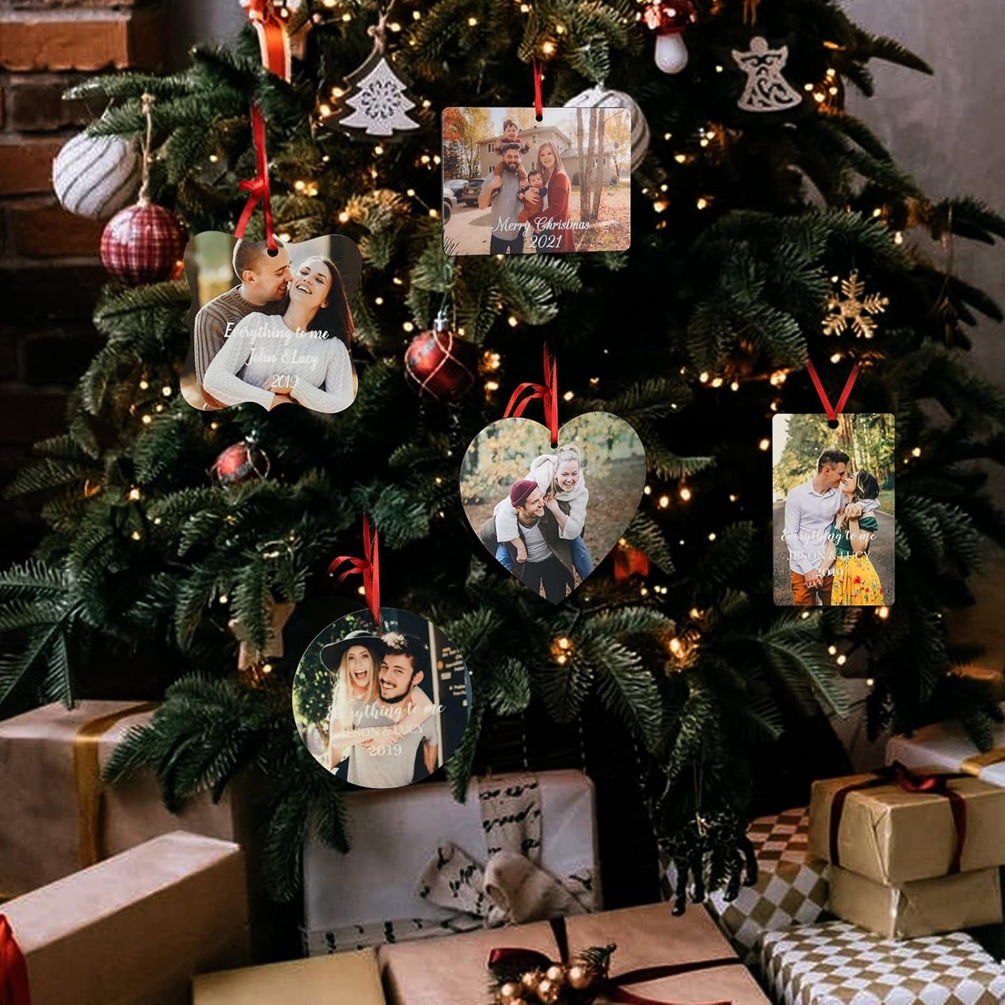 Gemszoo Personalized Picture Christmas Ornament, Custom Double Sided Photo Text Wooden Hanging Xmas Tree Keepsake Pendant Decoration Gift for Family (1, Rectangular)