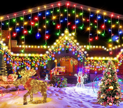 YEGUO 33ft 400 LED Icicle Christmas Lights Outdoor Waterproof, 80 DropsIcicle Light Indoor, 8 Modes Icicle Xmas Lights with Memory Timer(Multicolor)