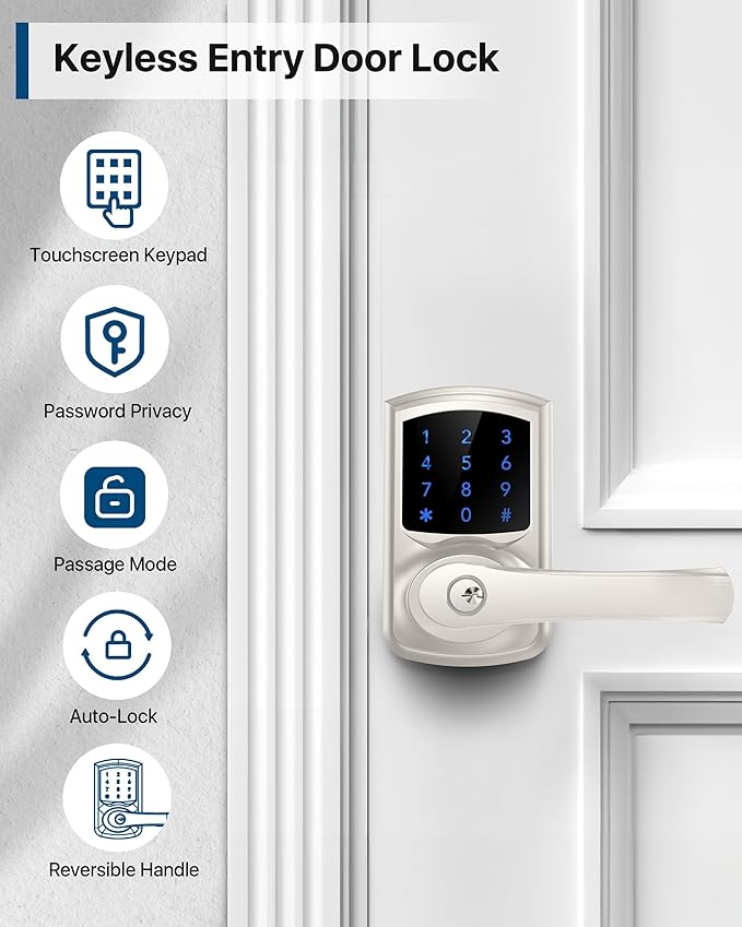 HIDALIFE Keyless Entry Door Lock with Keypad and Handle for Front Doors, Touchscreen, Anti-peep Password, Auto-Locking, Satin Nickel 4 Pack