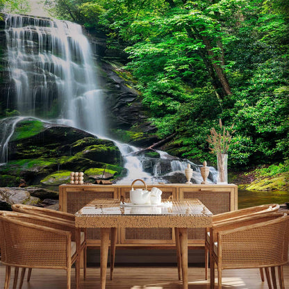 artgeist Wall Mural Waterfall 216x98 in - XXL Non-Woven Corner Wallpaper Fleece Angle Wall Decor Photo Print Picture Image Design Modern Nature Landscape Forest Green Tree c-B-0473-a-a