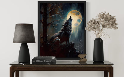Wolf howling Poster Art Print, Halloween Scary Vintage Wall Art Academia Spooky Painting Decoration for Horror Prints, Gothic Posters Bedroom Decor 89 (Wolf howling, 11 x 14 inches, Unframed)