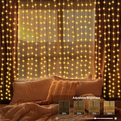 300 LED Fairy Curtain Lights 2 Color Changing, 9.8Ft x 9.8Ft Hanging Lights Battery Operated with Hooks, Outdoor Curtain Light Waterproof for Party Backdrop Patio Decorations (Warm White & Color)
