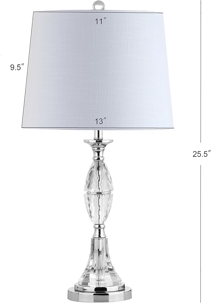 JONATHAN Y 25.5" Clear/Chrome Crystal Table Lamp Set of 2 for Bedroom, Traditional French Country Lamps for Living Room, White Linen Drum Shade, LED Bulbs Included JYL2041A-SET2