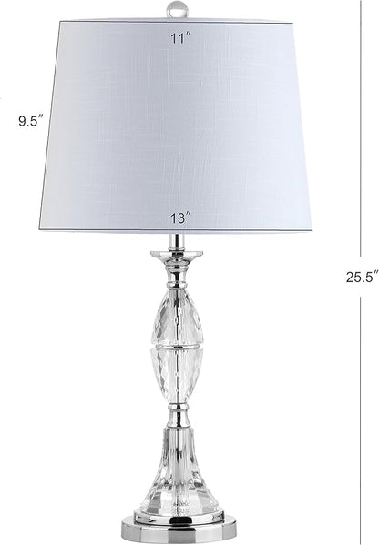 JONATHAN Y 25.5" Clear/Chrome Crystal Table Lamp Set of 2 for Bedroom, Traditional French Country Lamps for Living Room, White Linen Drum Shade, LED Bulbs Included JYL2041A-SET2
