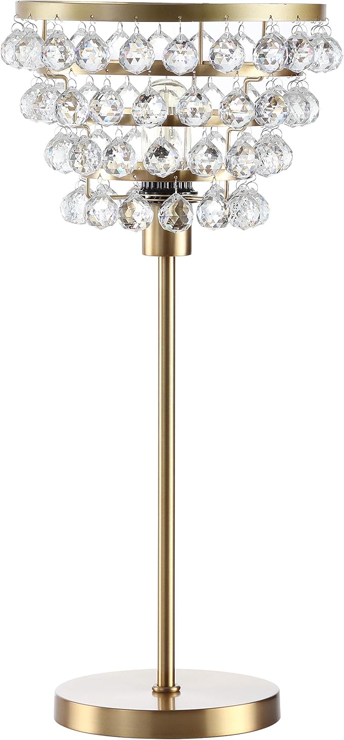 JONATHAN Y 25" Brass Gold/Clear Table Lamp, Modern Industrial Chandelier Style Light, Clear Crystal Beads, Glam Bedside Nightstand Lamp for Bedroom Living Room, LED Bulb Included (JYL9004B)