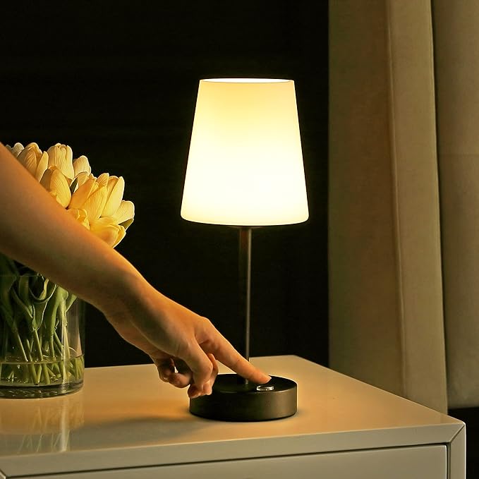 JONATHAN Y 12.75" Oil Rubbed Bronze/White Modern Rechargeable Cordless LED Table Lamp, Mini Portable Dimmable Touch Accent Lamp for Bedroom Vanity with Frosted White Glass Shade (JYL7110B)