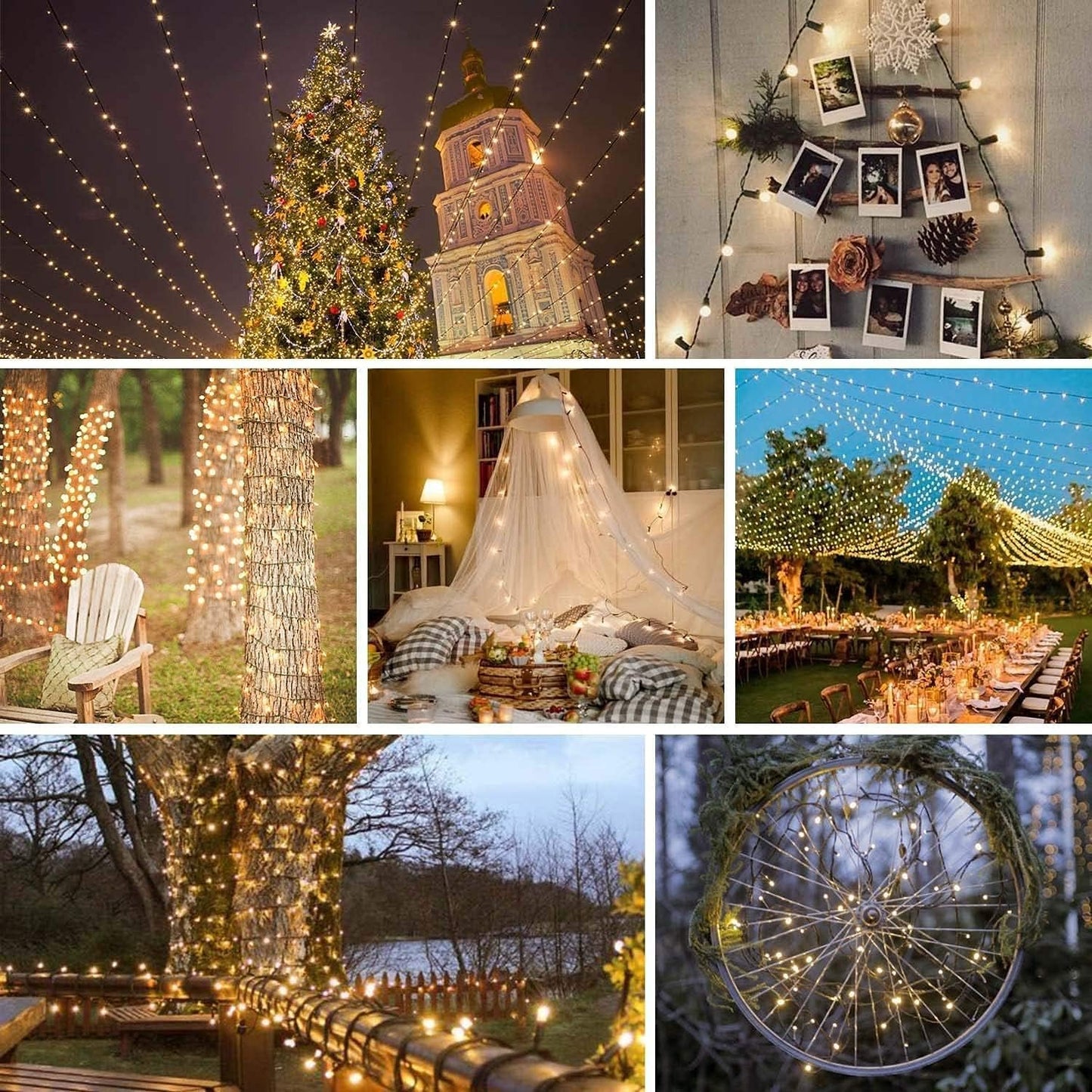 33 FT 100 LED Christmas String Lights Indoor Outdoor, Memory Function & Timer & 8 Modes, UL Certified, Linkable Green Wire Waterproof Twinkle Light for Christmas Tree Party Garden Decor (Warm White)