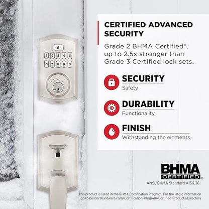 Kwikset SmartCode 260 Keyless Entry Electronic Keypad Deadbolt Door Lock with Auto-Lock, Custom User Codes, Advanced Security in Satin Nickel Traditional