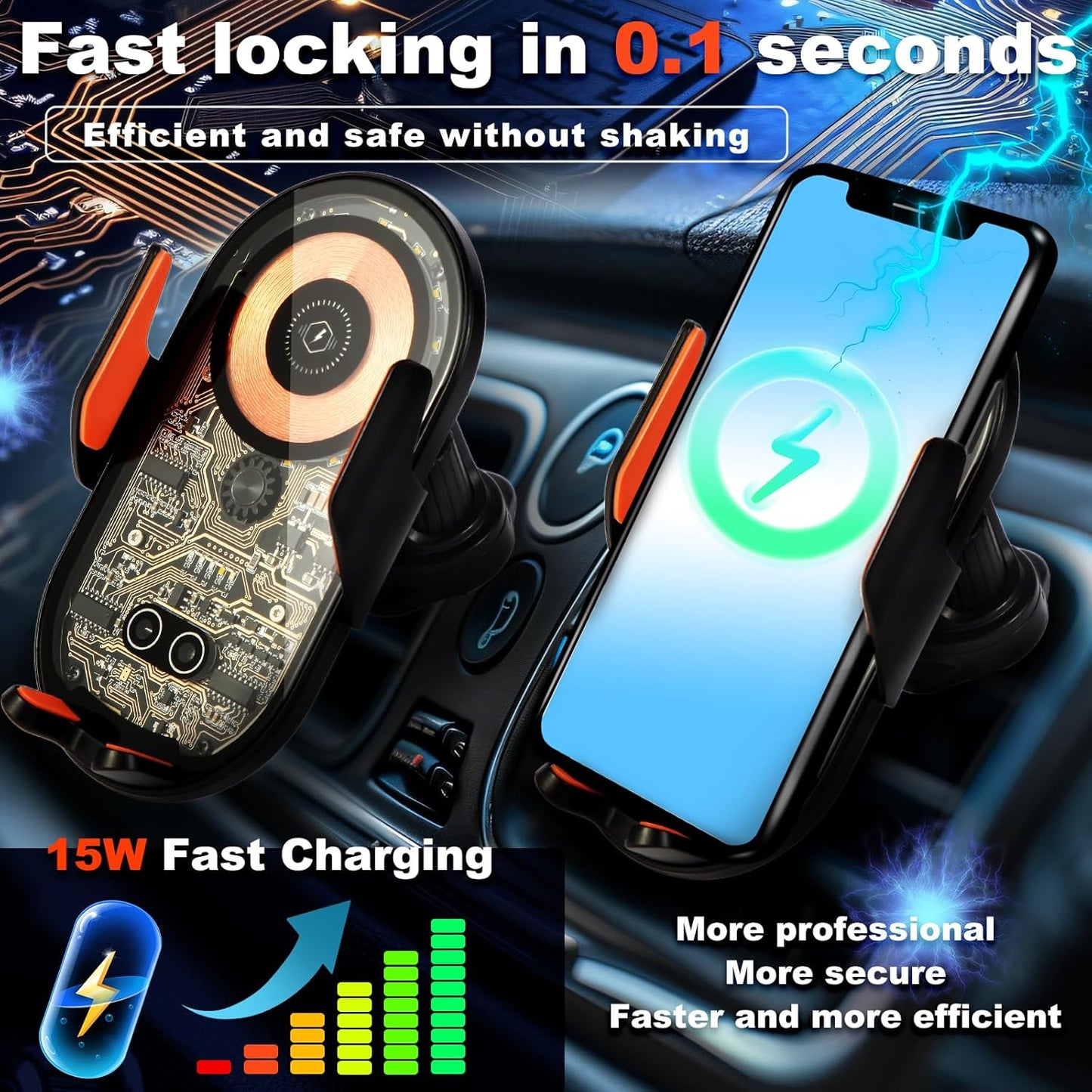 Phone Holders for Your Car with Wireless Chargre - Metal Hook Clip, Auto Clamp Air Vent Cell Phone Car Mount, Hands Free Universal Automobile Cradle Fit for iPhone Android and All Smartphones