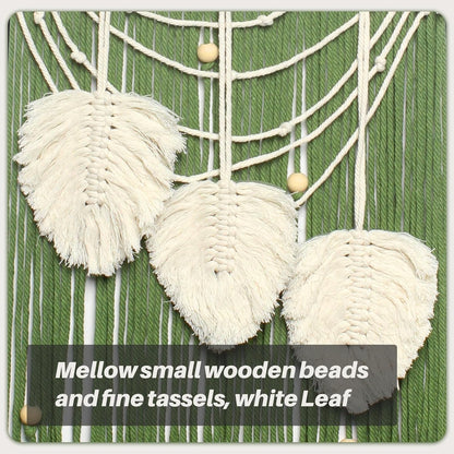 JONKASIPA Macrame Wall Hanging Bohemian Handmade Leaf Feather Wall Art Decorations, Green fringe Chic Home Decor for Apartment Dorm Living Room Bedroom