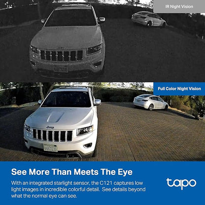 Tapo 2K+ Indoor/Outdoor Wired Security Camera - Person/Pet/Vehicle Detection, Baby Monitoring, Color Night Vision, IP66 Weather Resistant, Subscription-Free Local Storage or Optional Cloud, C121