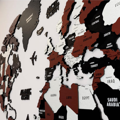 Colorfull Worlds 3D Wooden World Map Wall Art | Unique Wall Decor with Pins for Travel Enthusiasts | Home and Office Wall Décor | Burgundy | XXLarge