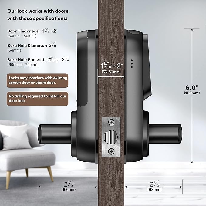 Sifely Keyless Entry Smart Lock - Fingerprint & Keypad Access, Front Door Handle, Black