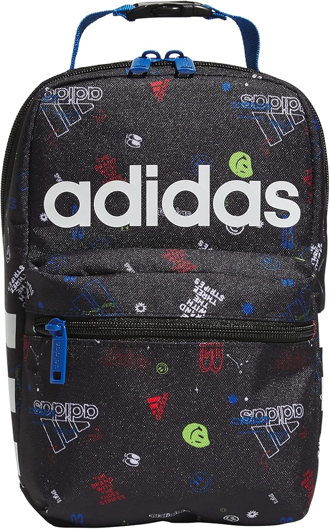 adidas Unisex Santiago Lunch Bag, Insulated School Food Container Box Discontinued, Icon Brand Love Black/Bright Royal Blue/2.0, One Size