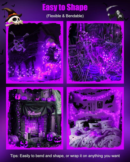 Fairy Lights Battery Operated, Twinkle String Lights Waterproof Silver Wire 5 Feet 60 Led Firecracker Starry Lights for DIY Wreath Home Party Bedroom Mason Jar Indoor Halloween Decoration, Purple